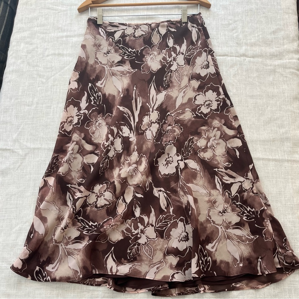 Y2K Flowy Mauve & Browns Floral A-Line Midi Skirt